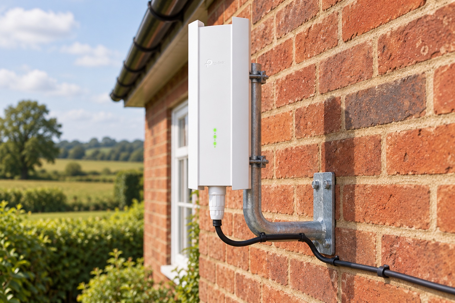 Illustrative TP-Link NE211-Outdoor mounted on a small J bracket