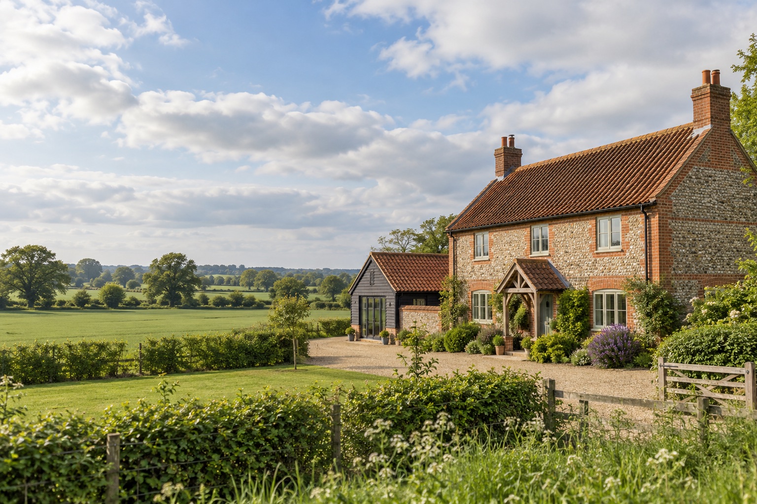 Illustrative Norfolk farmhouse and countryside