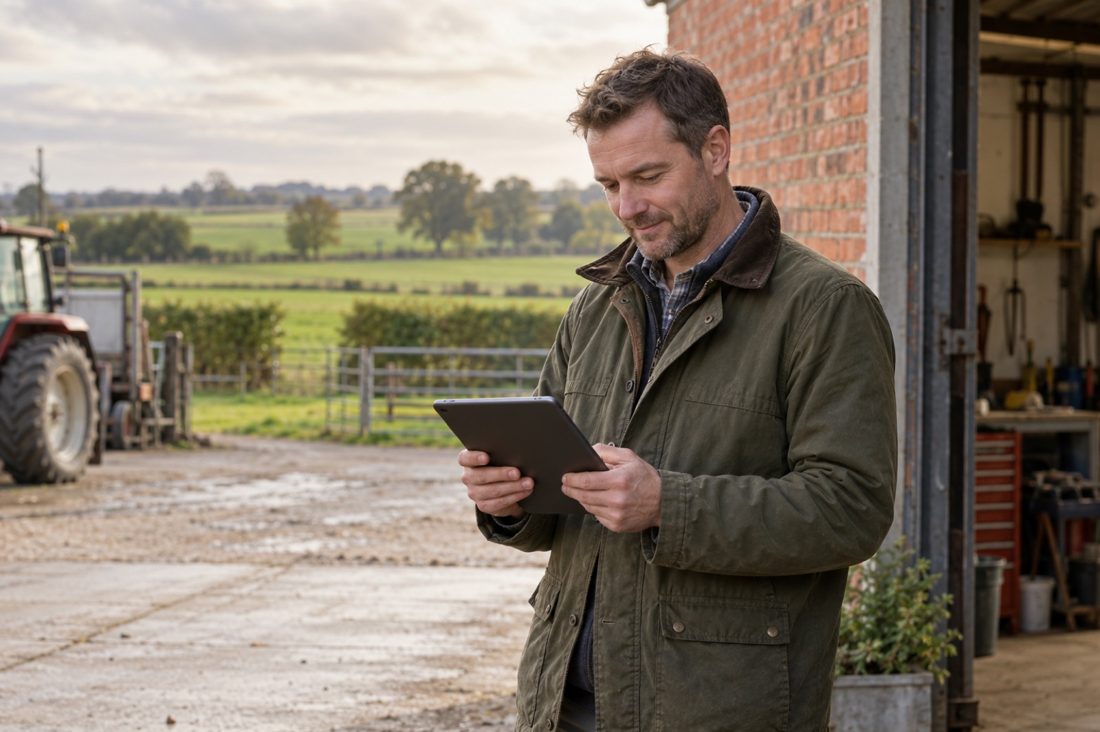 Illustrative Norfolk farm owner using a tablet